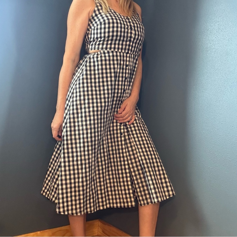 Black and White Gingham Side Cut Out Sleeveless Midi Dress size Small - Picture 3 of 11